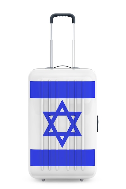 Travel to Israel Concep. Suitcase with Israel flag on a white background. 3d Rendering