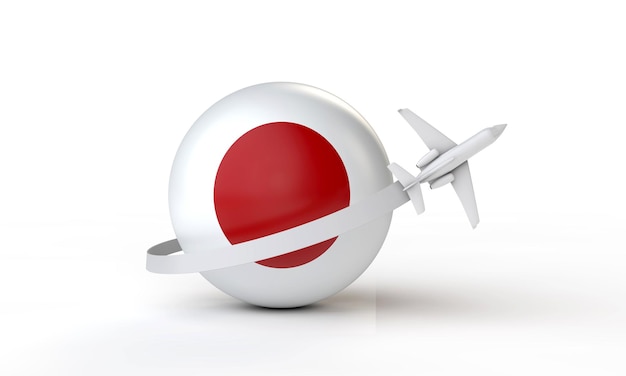 Travel to japan concept airplane flying around flag d rendering