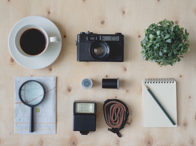 Photo travel kit on a table