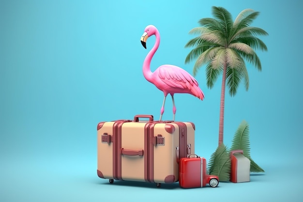 Travel luggage and palm leaf