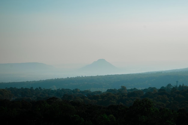 a travel Mountain view and thin fog