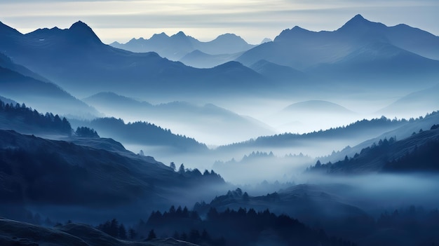 Travel peak evening mist landscape