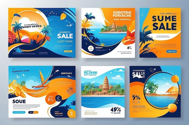 Travel sale business marketing social media post template design with abstract background agency logo and icon