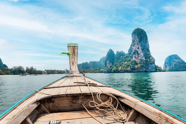 Travel sea and rocky mountains in Thailandsea and boat