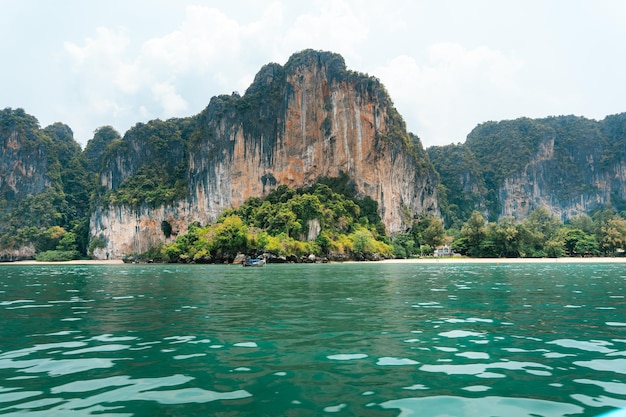 Travel sea and rocky mountains in Thailandsea and boat