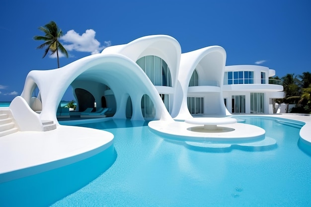 Foto piscina di spiaggia di lusso per viaggi