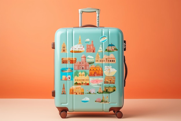 Travel Sticker Suitcase Baggage Isolated on Pastel Background AI