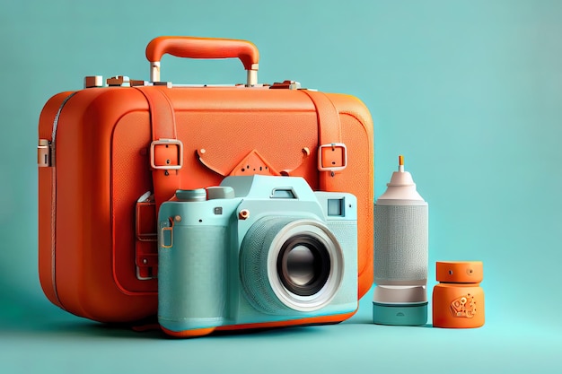 Travel still life pack flat lay Generative Ai