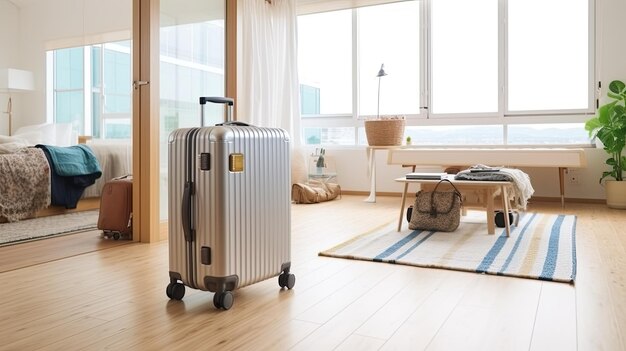 A travel suitcase in the hotel room