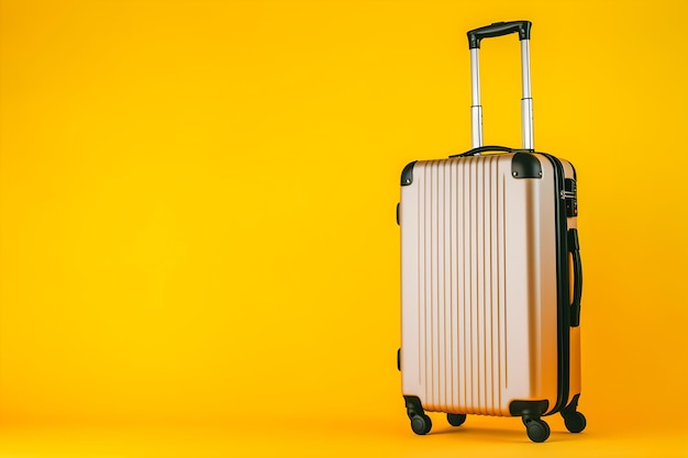 Travel suitcase isolated on yellow background generative ai