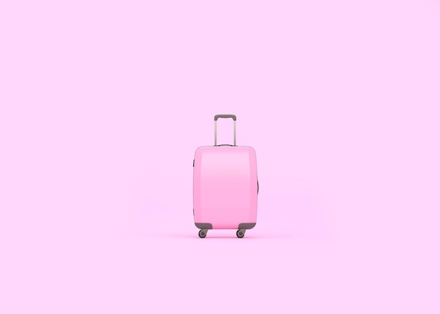 Travel suitcase on a pink background with copy space Front view 3D render illustration