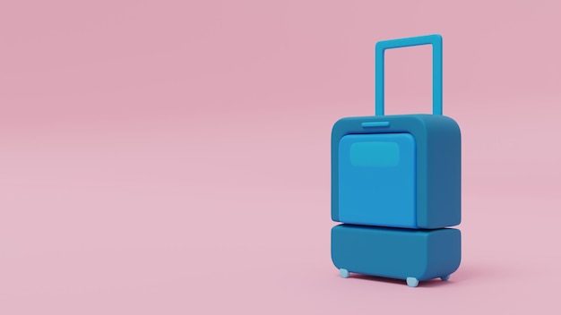 Travel suitcase on wheels on pink background prepared for travel 3D rendering