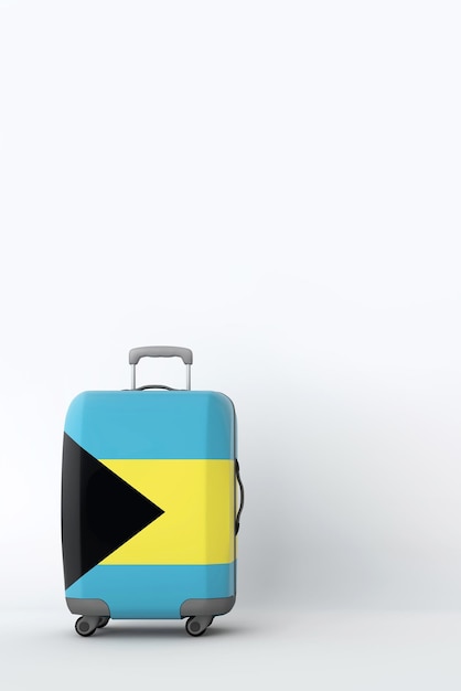 바하마 휴가 목적지 3D 렌더링의 국기와 함께 여행 가방