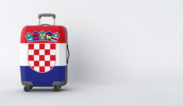 クロアチアの休日の目的地の3Dレンダリングの旗が付いている旅行スーツケース