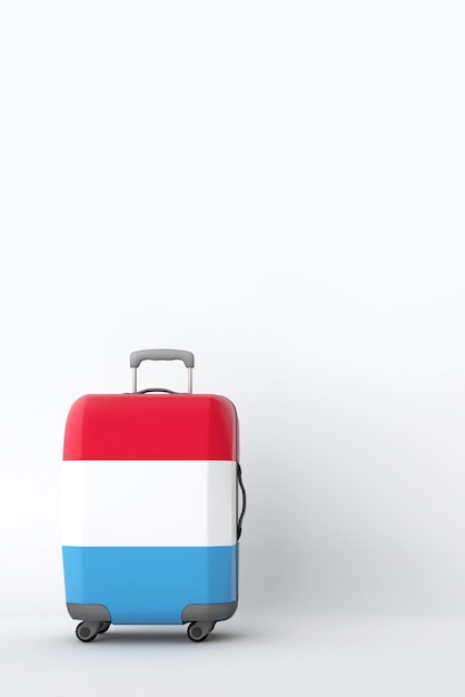 Travel suitcase with the flag of Luxembourg Holiday destination 3D Render