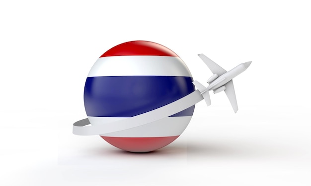 Travel to thailand concept airplane flying around flag d rendering