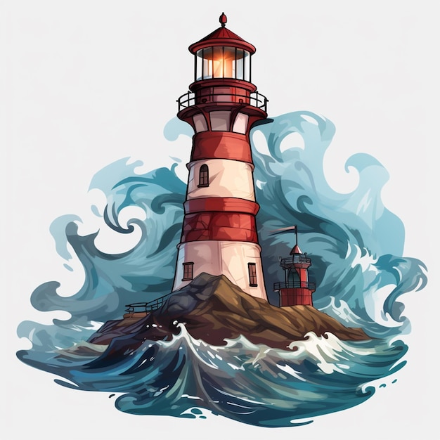 Travel Theme Travel Around The World Cartoon Illustration Sea Lighthouse