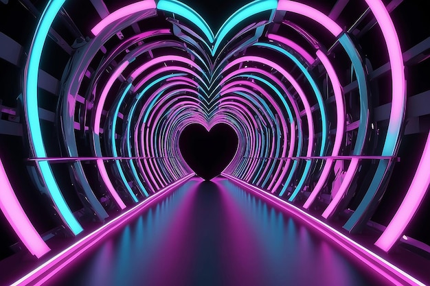 Travel Through Neon Heart Ring Circular Loop Endless 3D Helix Tunnel 3D Rendering Abstract Background Texture