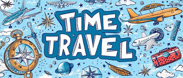 travel time vector banner design with the text time to travelcomponents for traveling such as a passport compass and airplane in a vector illustrationxa