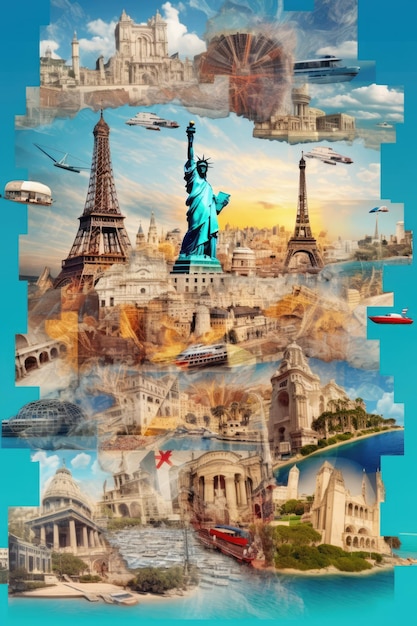 Travel tourism collage attractions of the world