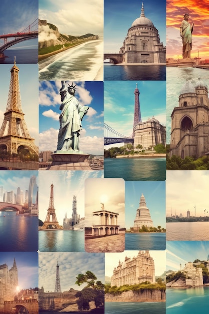 Travel tourism collage attractions of the world