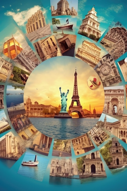 Travel tourism collage attractions of the world