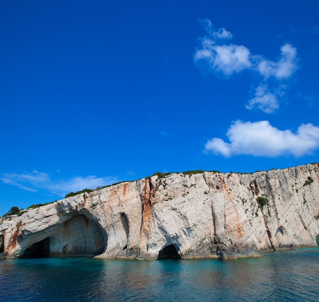 Travel and touristic concept - Blue caves on Zakynthos island, Greece