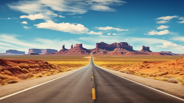 Photo travel trip through the state of arizona monument valley endless straight highway in the usa