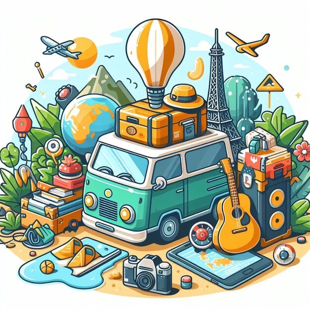 Travel and Vacation Illustrations of travel on whit background