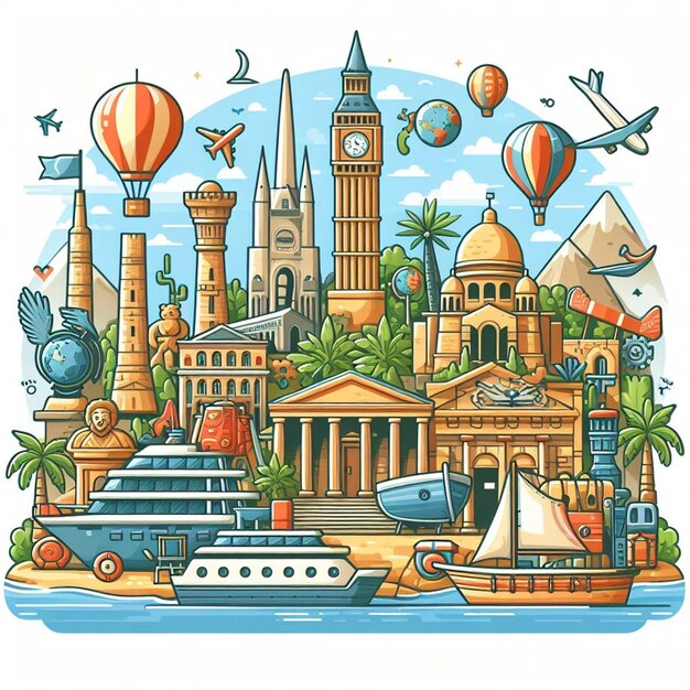 Travel and Vacation Illustrations of travel on whit background