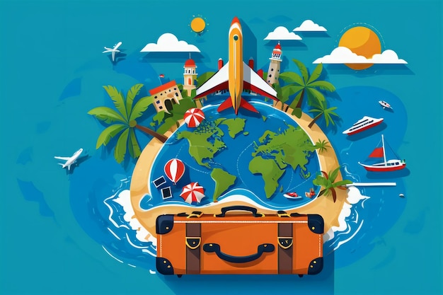 travel vacation tour template with cartoon illustration