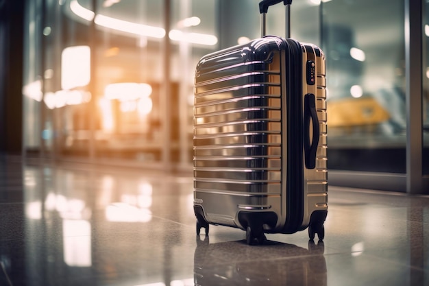 Travel vacations luggage suitcase in the airport terminal generative ai