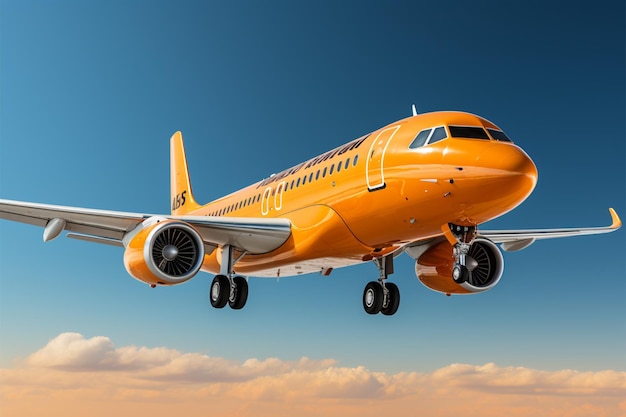 Travel vibes Airplane on orange backdrop conveys vacation and exploration symbolism