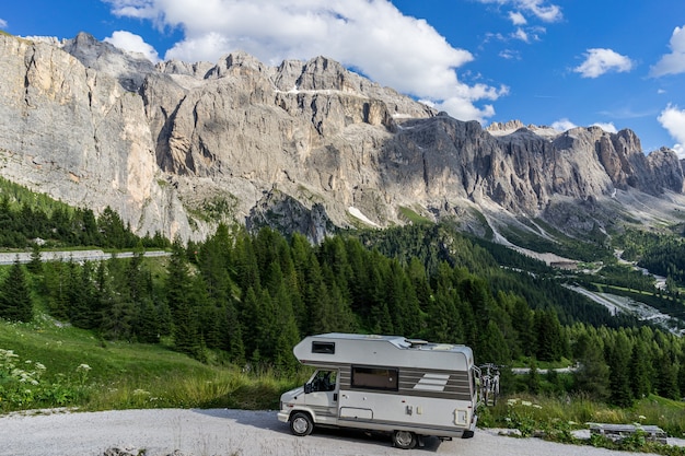 Travel with motorhome vacation in mountains