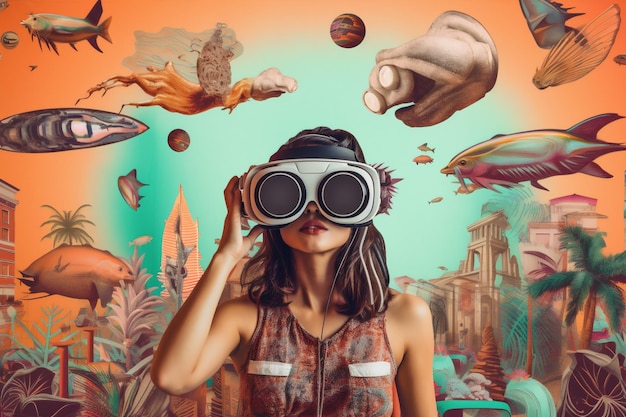 Travel woman digital vr virtual future cyberspace abstract glasses reality technology Generative AI