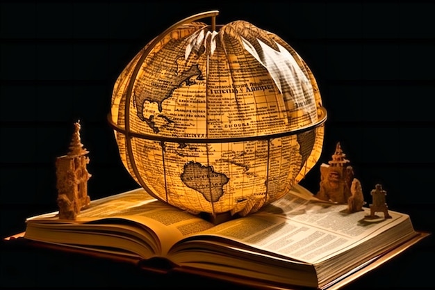 Photo travel the world through an open book that seamlessly transitions into a spinning globe