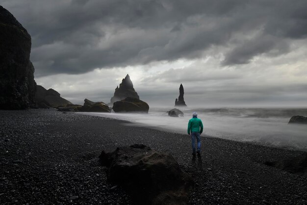 Traveler in beach Iceland