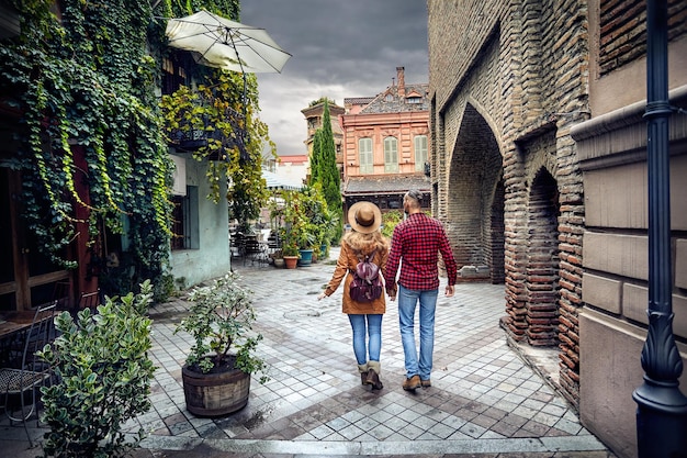 Traveler couple at Old Street of Tbilisi