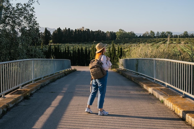 Traveler girl with nature background