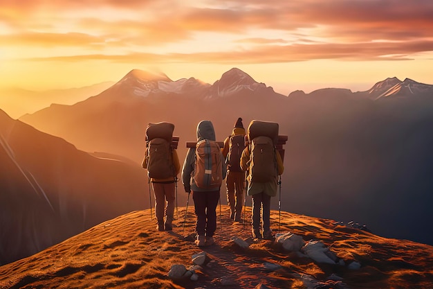 Photo traveler hiking with backpacks ai technology generated image