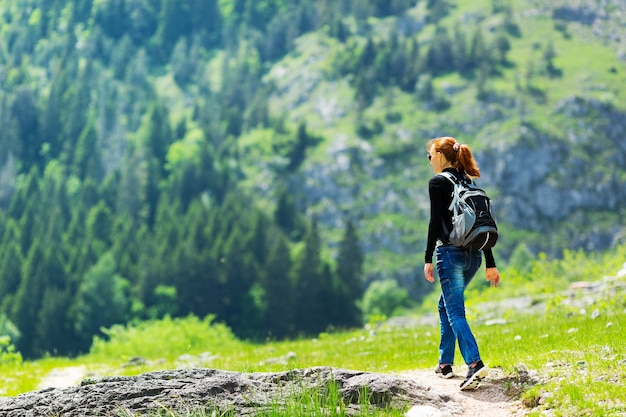 Traveler is walking outdoor