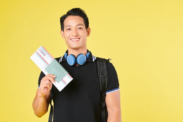 Traveler showing boarding pass