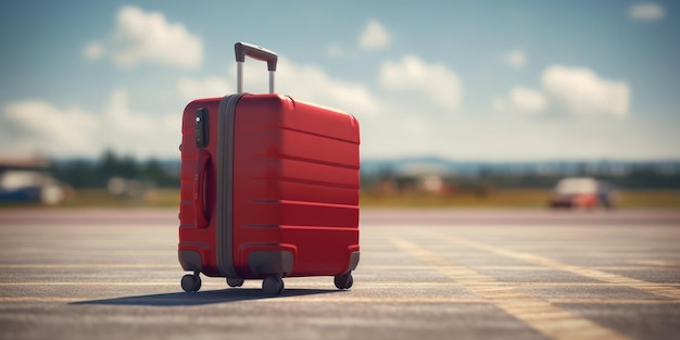 Traveler suitcase on blur background Summer vacation concept Generative AI