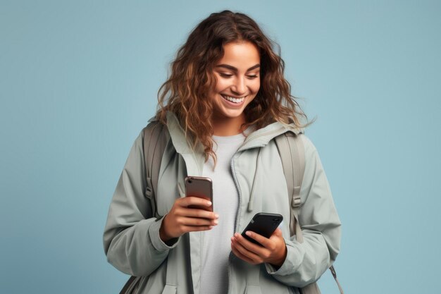 A traveler using a smartphone