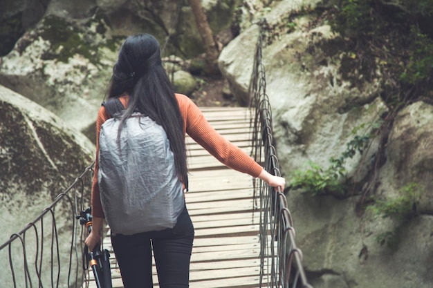 Traveler woman in bridge