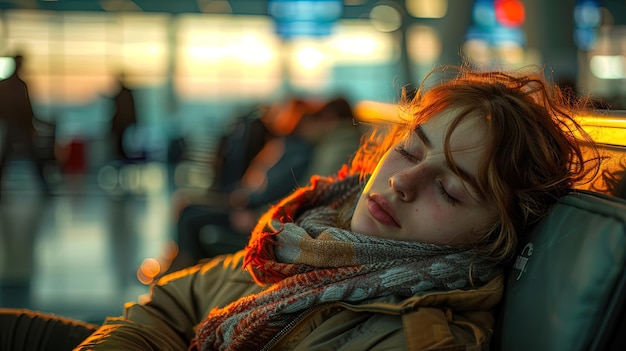 Photo travelers adapt to flight delays by catching some shuteye at the airport finding solace in