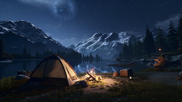 Photo travelers set up camp in the highlands with tents at the front