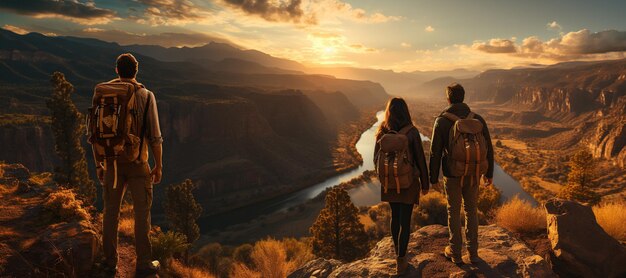 Photo travelers taking in the breathtaking view of the mountian generated with ai