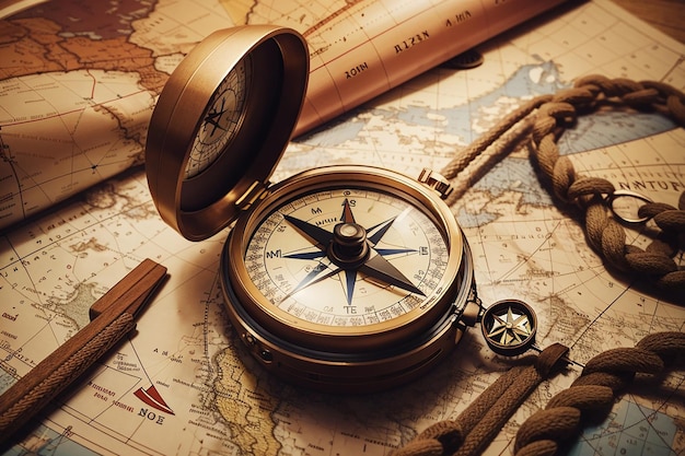 Traveling adventure and vacation concept with compass