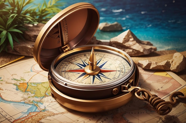 Traveling adventure and vacation concept with compass